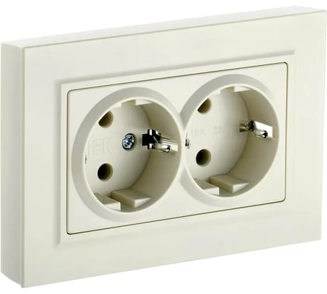 2-местная розетка IEK Brite рс12-3-бркр с заземлением, без защитных шторок, 16А, в сборе, бежевый BR-R21-16-K10-F