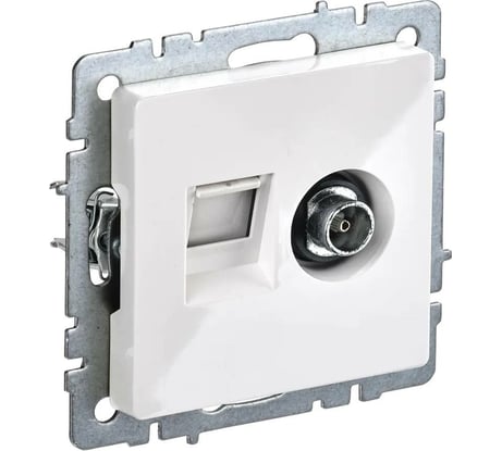 Двойная розетка IEK Brite tv+rj45 ртв/рк12-брб категория 5e, белый BR-AK20-1-K01