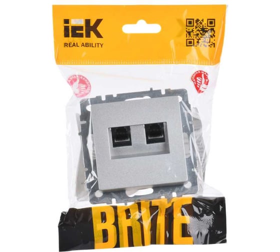 Двойная компьютерная розетка rj45 IEK Brite рк10-2-бра категория 5e, алюминий BR-K20-1-K47