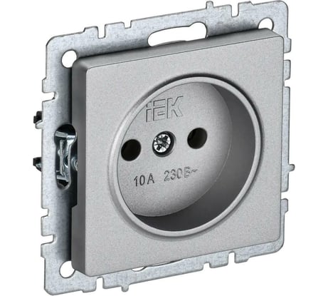 1-местная розетка IEK Brite рс10-1-0-бра без заземления, без защитных шторок, 10А, алюминий BR-R10-10-K47
