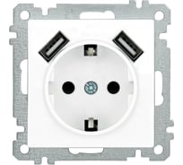 Розетка IEK Bolero рюш10-1-б usbх2 2,1a с заземляющим контактом, с защитной шторкой, 16А, белый ERB14-K01-16-U2