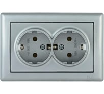 2-местная розетка IEK Bolero рс21-1-0-бс с заземляющим контактом, 16А, серебряный ERB21-K23-16