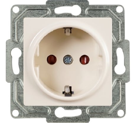 Розетка GUNSAN 1 пост Eqona с заземлением с защитными шторками крем 16401200-252116