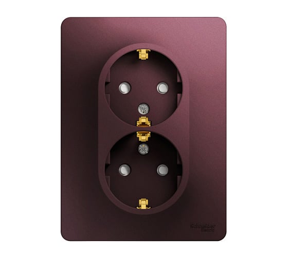 Розетка Systeme Electric Glossa двойная, с заземлением, со шторками, 16а, 250в, в сборе, баклажановый GSL001126 1
