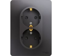 Розетка Systeme Electric Glossa двойная, с заземлением, со шторками, 16а, 250в, в сборе, графит GSL001326