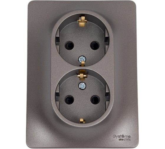 Розетка Systeme Electric Glossa двойная, с заземлением, со шторками, 16а, 250в, в сборе, графит GSL001326