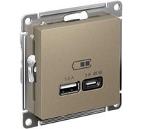Usb розетка a + тип-c Systeme Electric Atlasdesign 45w высокоскор.заряд. qc, pd, механизм, шампань ATN000529