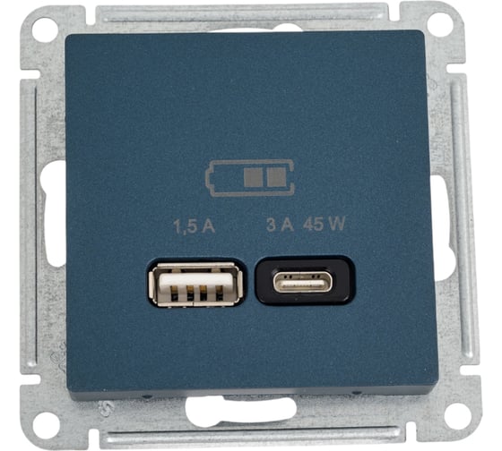 Usb розетка a + тип-c Systeme Electric Atlasdesign 45w высокоскор.заряд. qc, pd, механизм, изумруд ATN000829 1