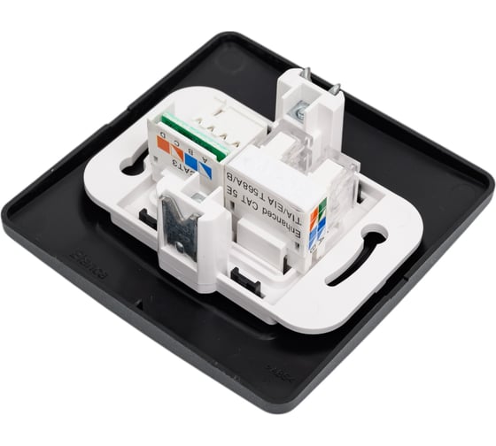 Двойная розетка: компьютерная rj45, кат.5e + телефонная rj11 Systeme Electric Blanca с/у, антрацит BLNIS045116