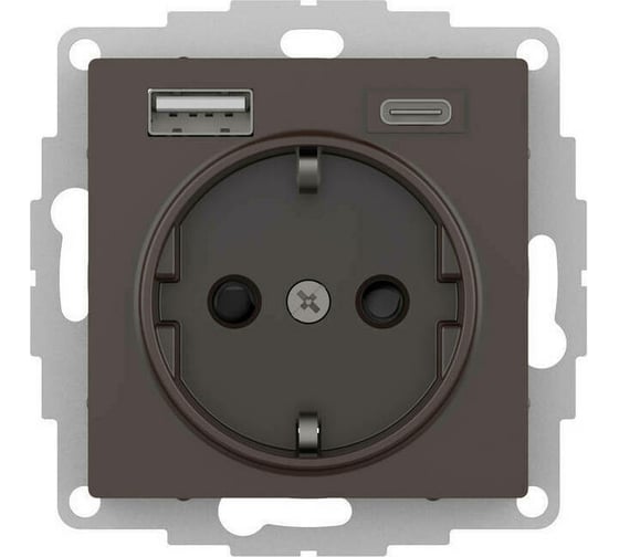 Розетка Systeme Electric Atlasdesign 16а c 2 usb a+c, 5в/2,4а/3,0а, 2x5в/1,5а, механизм, мокко ATN000632