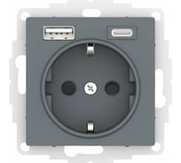 Розетка Systeme Electric Atlasdesign 16а c 2 usb a+c, 5в/2,4а/3,0а, 2x5в/1,5а, механизм, грифель ATN000732