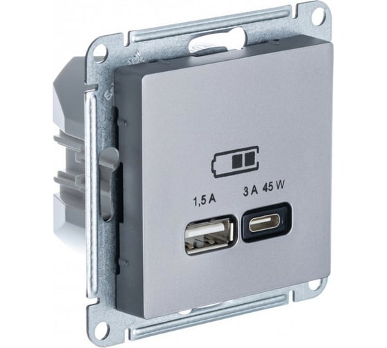 Usb розетка a + тип-c Systeme Electric Atlasdesign 45w высокоскор.заряд. qc, pd, механизм, сталь ATN000929