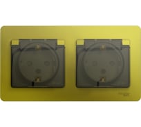 Розетка Systeme Electric Glossa двойная, с заземлением, со шторками, в сборе, ip44, фисташковый GSL001047