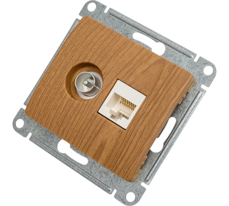 Двойная розетка: тв + компьютерная Systeme Electric Glossa rj45, кат. 5е, механизм, дерево дуб GSL000589