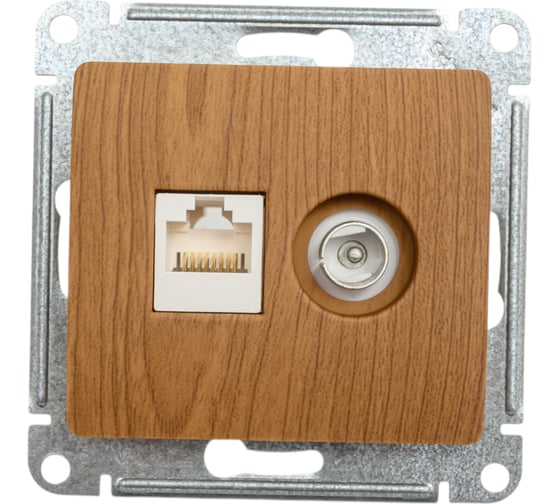 Двойная розетка: тв + компьютерная Systeme Electric Glossa rj45, кат. 5е, механизм, дерево дуб GSL000589