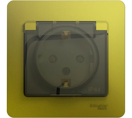 Розетка Systeme Electric Glossa с заземлением, со шторками с крышкой, ip44, 16а, 250в, в сборе, фисташковый GSL001048
