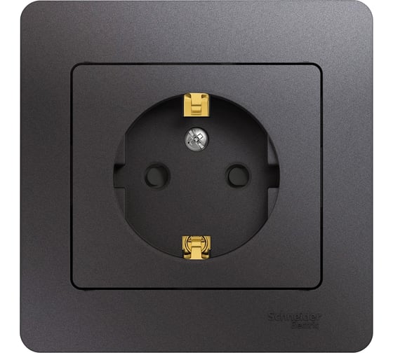 Розетка Systeme Electric Glossa с заземлением со шторками, 16а, 250в, в сборе, графит GSL001344