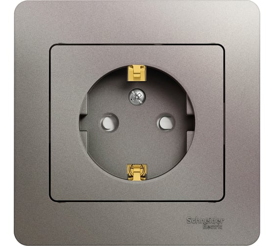 Розетка Systeme Electric Glossa с заземлением со шторками, 16а, 250в, в сборе, платина GSL001244