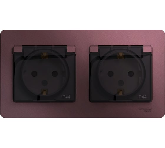 Розетка Systeme Electric Glossa двойная, с заземлением, со шторками, в сборе, ip44, баклажановый GSL001147