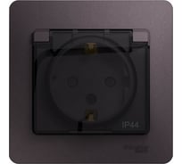 Розетка Systeme Electric Glossa с заземлением, со шторками с крышкой, ip44, 16а, 250в, в сборе, сирен. туман GSL001448