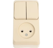 Блок: розетка без заземления + 2-клавишный выключатель Systeme Electric этюд о/у, кремовый, россия BPA16-205K
