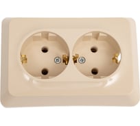 Розетка Systeme Electric этюд, с/у, двойная, с заземлением, без шторок, 16а, 250b, кремовый, россия PC16-107K