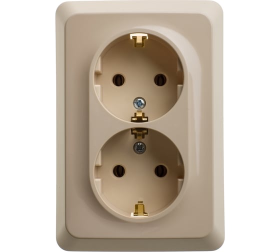 Розетка Systeme Electric этюд, с/у, двойная, с заземлением, без шторок, 16а, 250b, кремовый, россия PC16-107K