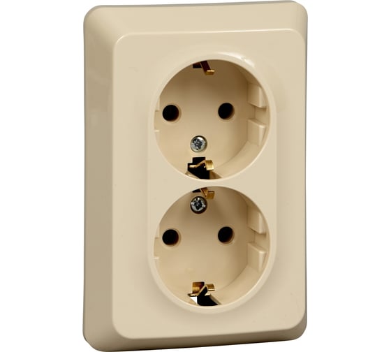 Розетка Systeme Electric этюд, с/у, двойная, с заземлением, без шторок, 16а, 250b, кремовый, россия PC16-107K
