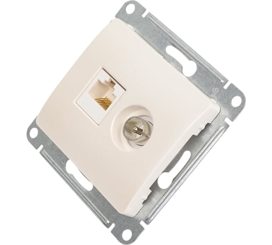 Двойная розетка: тв + компьютерная Systeme Electric Glossa rj45, кат. 5е, механизм, перламутр GSL000689