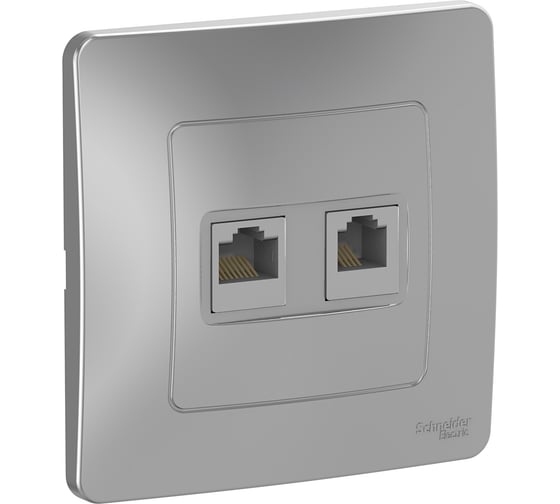 Двойная розетка: компьютерная rj45, кат.5e + телефонная rj11 Systeme Electric Blanca с/у, алюминий BLNIS045113 1