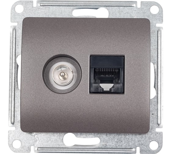 Двойная розетка: тв + компьютерная Systeme Electric Glossa rj45, кат. 5е, механизм, графит GSL001389 1