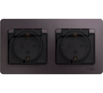 Розетка Systeme Electric Glossa двойная, с заземлением, со шторками, в сборе, ip44, сиреневый туман GSL001447