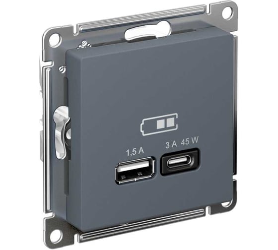 Usb розетка a + тип-c Systeme Electric Atlasdesign 45w высокоскор.заряд. qc,pd, механизм, грифель ATN000729 1