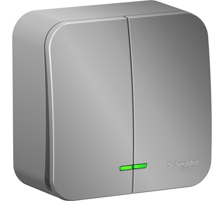 2-клавишный выключатель Systeme Electric Blanca открытой установки (cх.5) с подсветкой, 10а, 250b, алюминий BLNVA105103