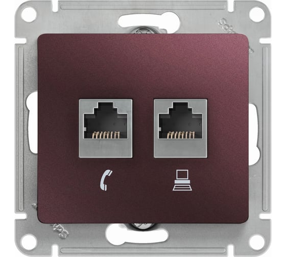 Механизм двойной розетки Systeme Electric Glossa rj11+rj45, категория 5e, баклажановый GSL001185