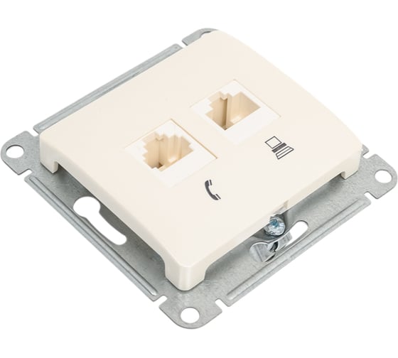 Механизм двойной розетки Systeme Electric Glossa rj11+rj45, категория 5e, перламутр GSL000685