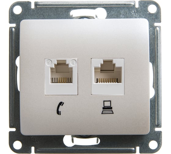 Механизм двойной розетки Systeme Electric Glossa rj11+rj45, категория 5e, перламутр GSL000685 1
