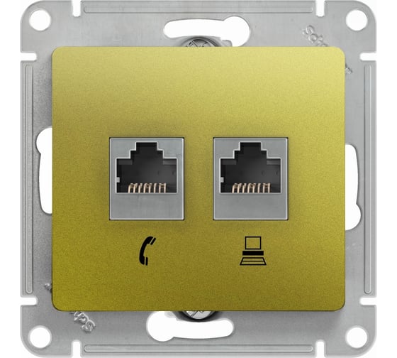 Механизм двойной розетки Systeme Electric Glossa rj11+rj45, категория 5e, фисташковый GSL001085