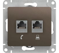 Механизм двойной розетки Systeme Electric Glossa rj11+rj45, категория 5e, шоколад GSL000885