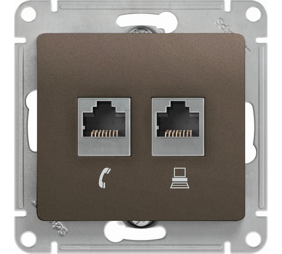 Механизм двойной розетки Systeme Electric Glossa rj11+rj45, категория 5e, шоколад GSL000885