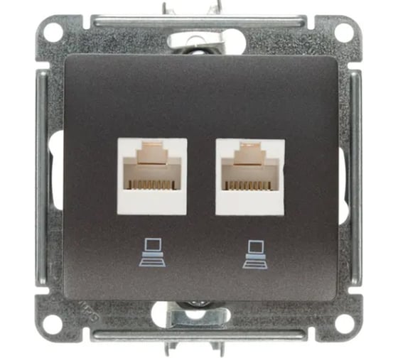 Механизм двойной компьютерной розетки Systeme Electric Glossa rj45+rj45, категория 5e, графит GSL001385KK