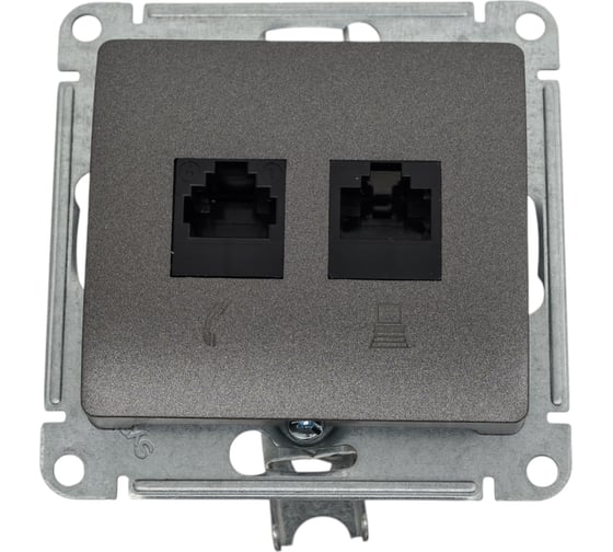 Механизм двойной розетки Systeme Electric Glossa rj11+rj45, категория 5e, графит GSL001385
