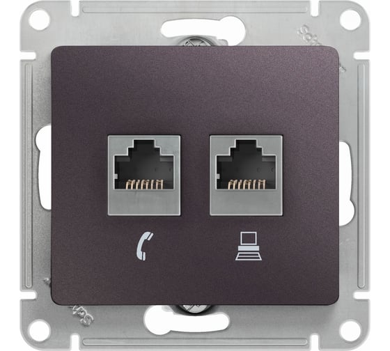Механизм двойной розетки Systeme Electric Glossa rj11+rj45, категория 5e, сиреневый туман GSL001485