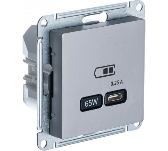 Розетка Systeme Electric Atlasdesign usb тип-c 65w высокоскор.заряд. qc, pd, механизм, сталь ATN000927 1