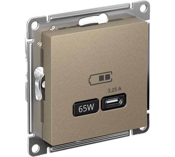 Розетка Systeme Electric Atlasdesign usb тип-c 65w высокоскор.заряд. qc, pd, механизм, шампань ATN000527 1