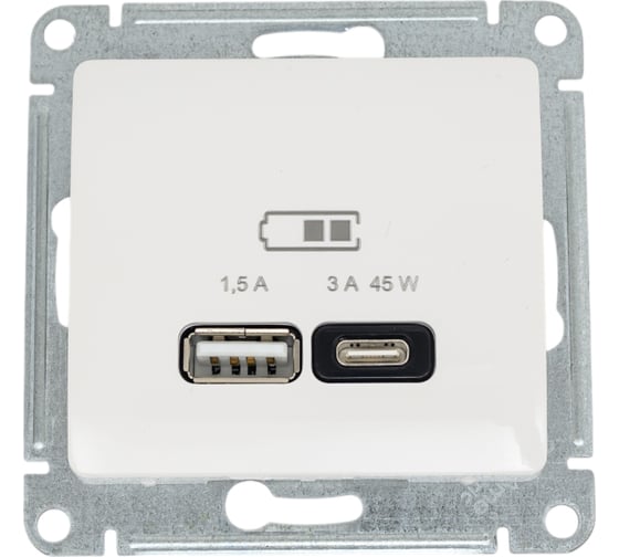 Розетка Systeme Electric Glossa usb a + тип-c 45w высокоскор.заряд. qc, pd, механизм, молочный GSL000929