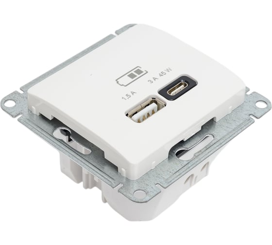 Розетка Systeme Electric Glossa usb a + тип-c 45w высокоскор.заряд. qc, pd, механизм, молочный GSL000929