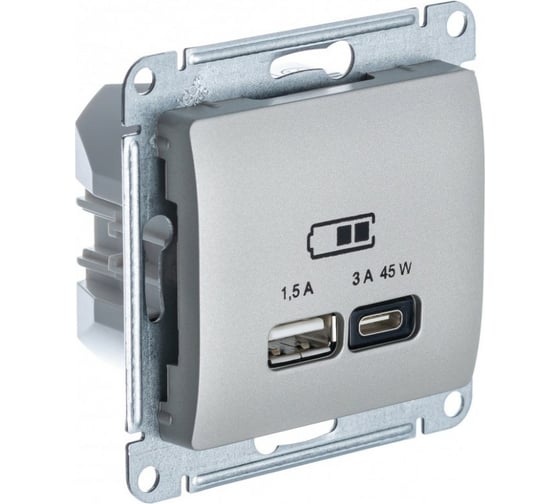 Розетка Systeme Electric Glossa usb a + тип-c 45w высокоскор.заряд. qc, pd, механизм, платина GSL001229