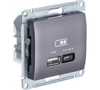 Розетка Systeme Electric Glossa usb a + тип-c 45w высокоскор.заряд. qc, pd, механизм, сиреневый туман GSL001429