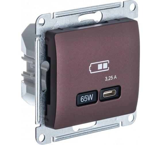 Розетка Systeme Electric Glossa usb тип-c 65w высокоскор.заряд. qc, pd, механизм, баклажановый GSL001127